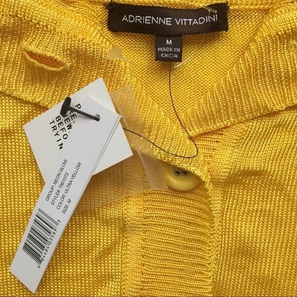 Adrienne Vittadini Women's Neon Yellow Knit Drape Neck Cardigan Sweater NEW M - Picture 7 of 10